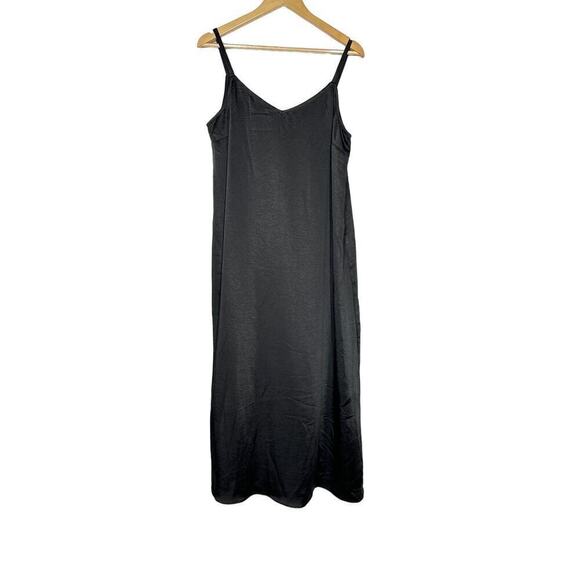Halogen Dress Satin Sleeveless V-Neck Column Slip Midi Black NWT Medium - Picture 3 of 7